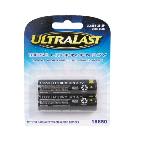 Ultralast Lithium Ion 18650 3.7 V 2600 Ah Rechargeable Battery , 2PK UL1865-26-2P
